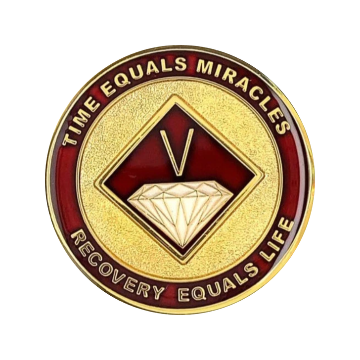 Narcotics Anonymous (NA) Coin – Burgundy & Gold Sobriety Medallion Gift