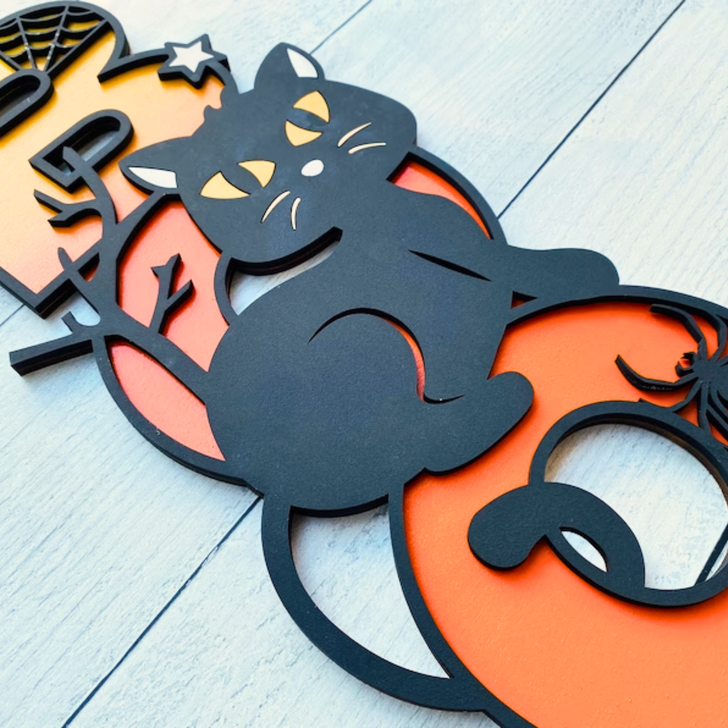 Black Cat BOO Halloween Sign