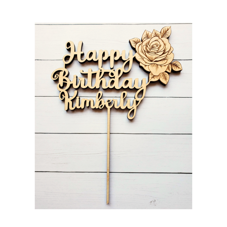 Happy Birthday Personalized Wooden Cake Topper | Rose