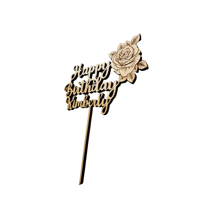 Happy Birthday Personalized Wooden Cake Topper | Rose