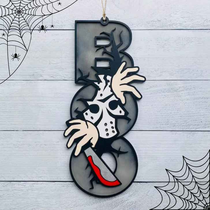 BOO CReepy Goalie Mask Halloween Sign - Scary Halloween Decor