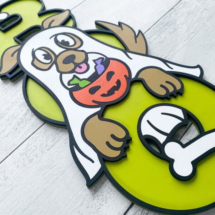 BOO Cute Ghost Puppy Halloween Sign - Whimsical Halloween Decor