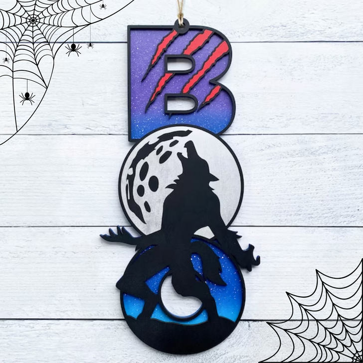 BOO Howling Werewolf Halloween Sign - Scary Halloween Wall Art
