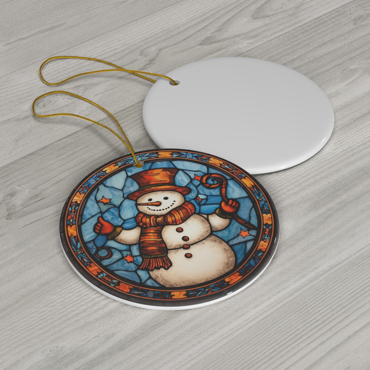 Stained Glass Snowman Ceramic Ornament