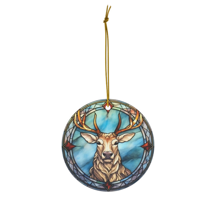 Stained Glass Reindeer Ceramic Ornament