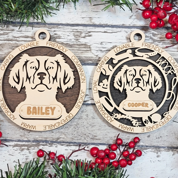 Personalized Laser Engraved Dog Ornament | Brittany