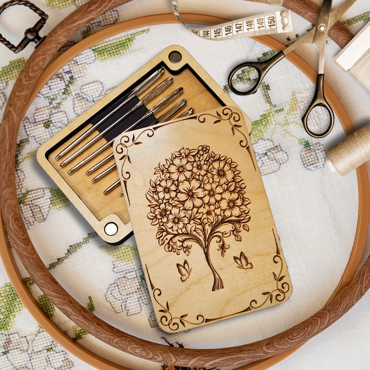 Floral Tree Magnetic Needle Minder Storage Case
