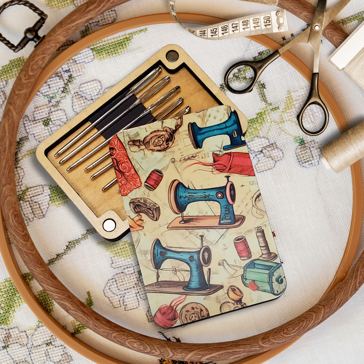 Needle Minder Personalized Wooden Case | Retro Sewing Room