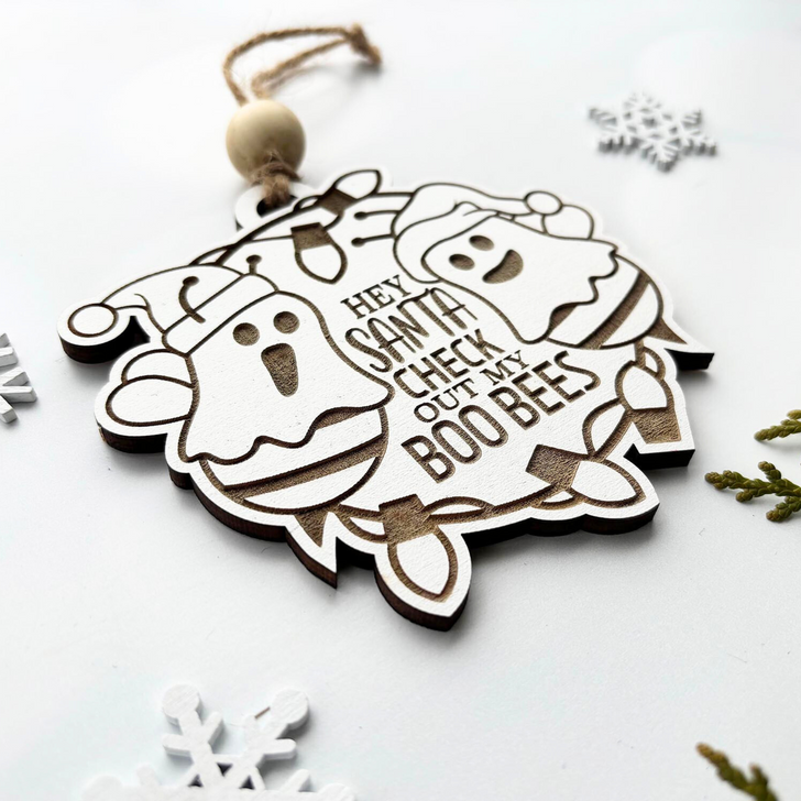 Christmas Boo Bee Ornament White Engraved