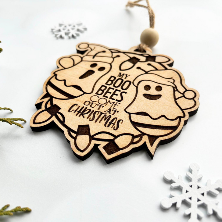 Christmas Boo Bee Ornament Laser Engraved