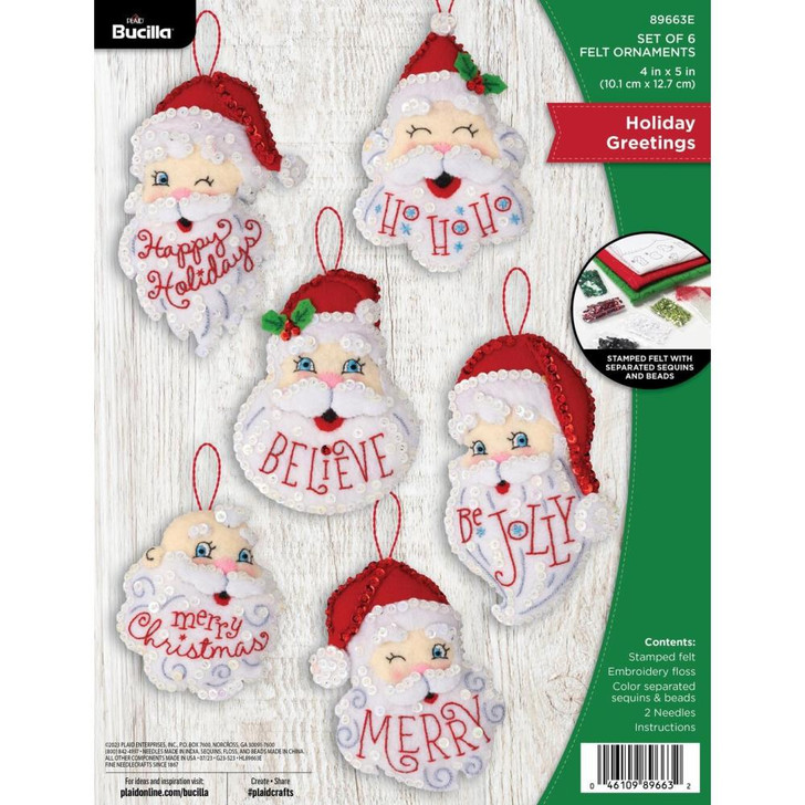 Bucilla Felt Applique Ornaments Kit 6/Pkg, Holiday Greetings