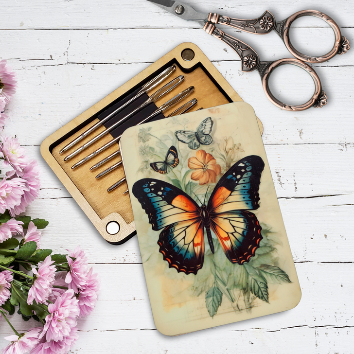Magnetic Needle Minder Storage Case - Black Butterfly