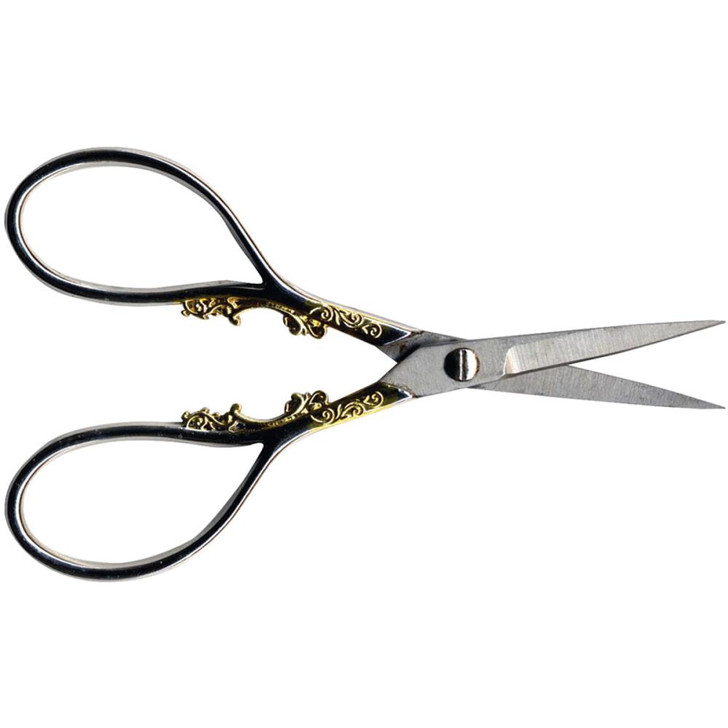 Sullivans Gunmetal & Gold Teardrop Heirloom Embroidery Scissors 4.25"