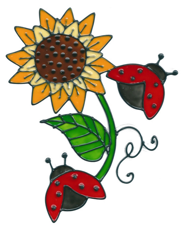 Faux Stained Glass Window Cling ~ Ladybugs & Sunflower
