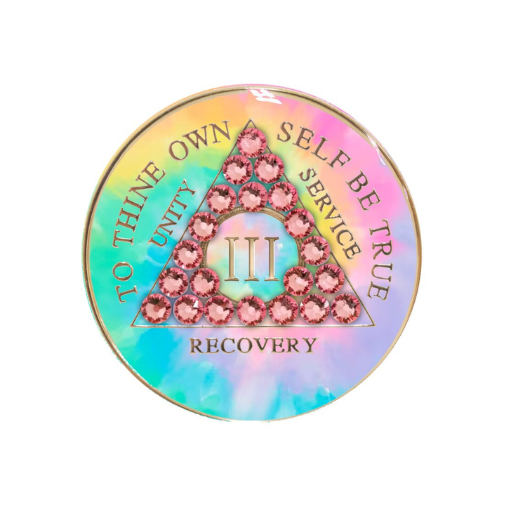 AA Psychedelic Change Rose Crystal Sobriety Anniversary Coin