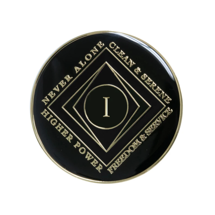 Narcotics Anonymous (NA) Clean Time Coin – Black Sobriety Medallion Gift