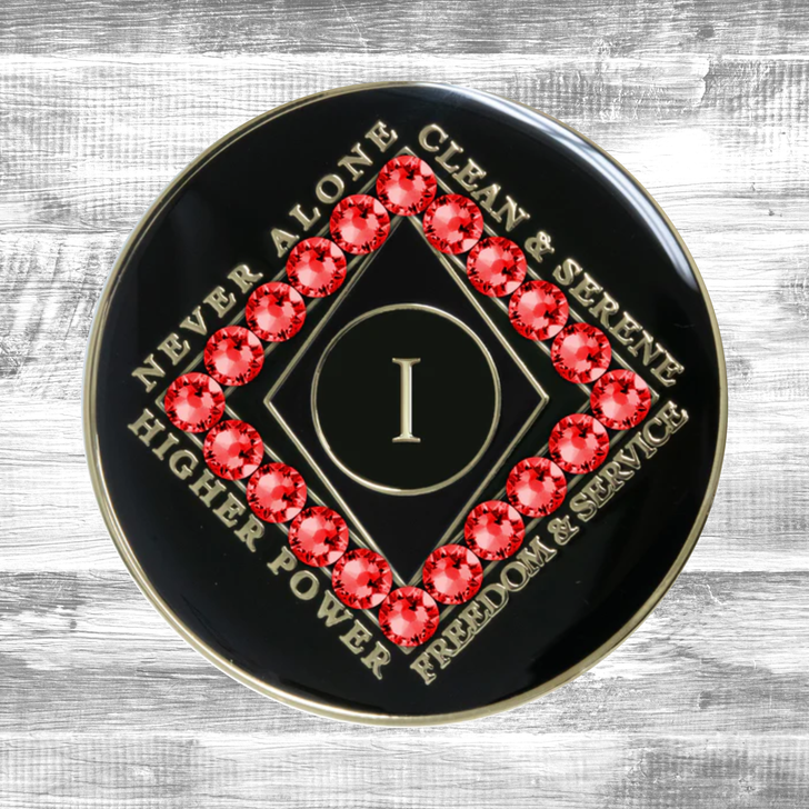 Narcotics Anonymous Clean Time Black Siam Red Crystal Anniversary Coin