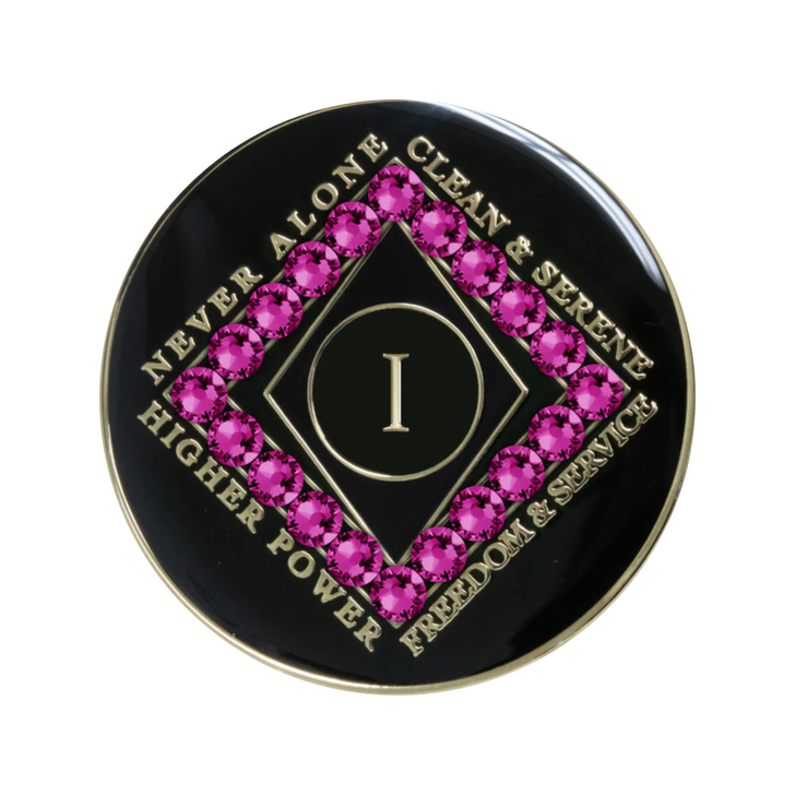 Narcotics Anonymous Clean Time Black Fuchsia Crystal Anniversary Coin