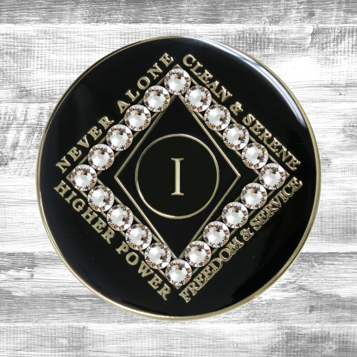 Narcotics Anonymous Clean Time Black Diamond Crystal Anniversary Coin