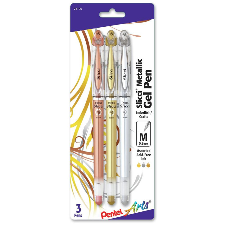 Pentel Slicci Metallic Gel Pens .8mm 3/Pkg