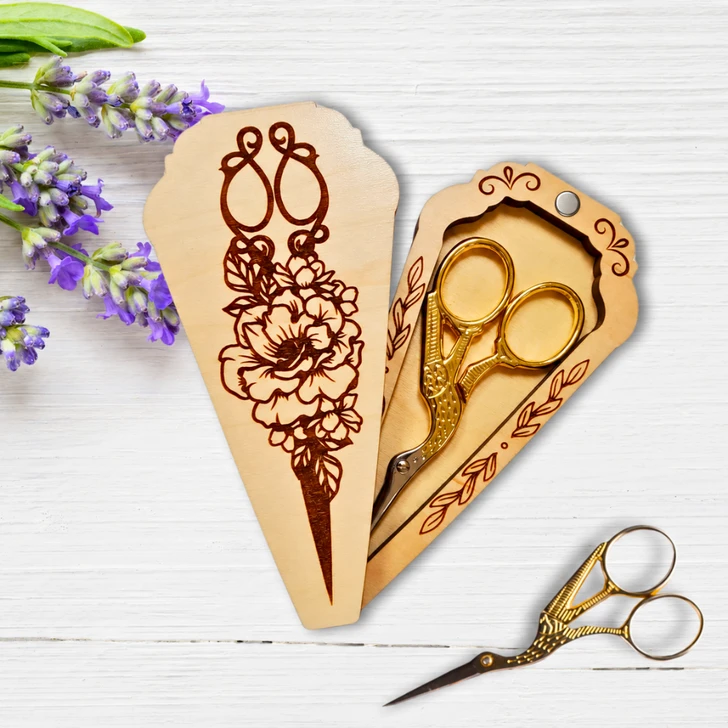 Wooden Embroidery Scissor Case - Handmade Sewing Scissors Storage Box