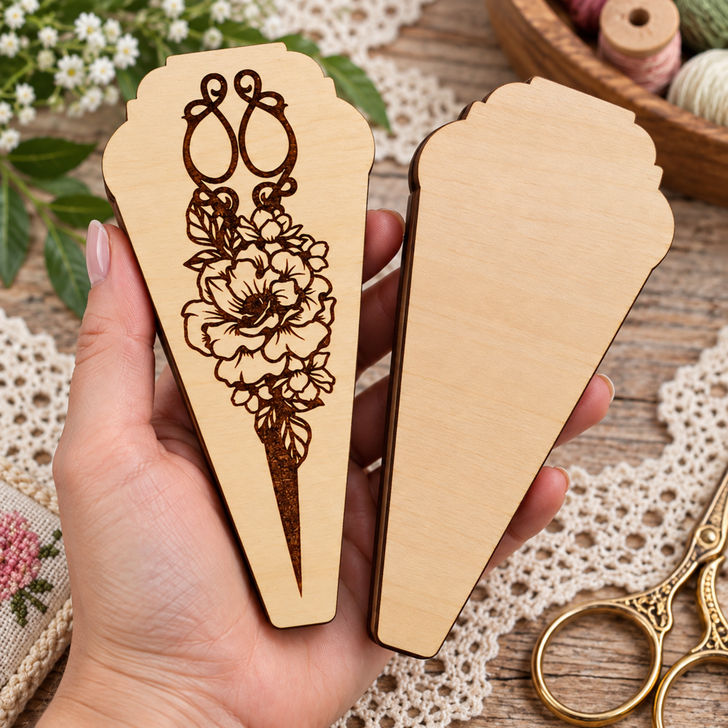 Wooden Embroidery Scissor Case - Handmade Sewing Scissors Storage Box