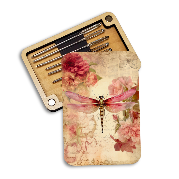 Magnetic Needle Minder Storage Case - Pink Dragonfly