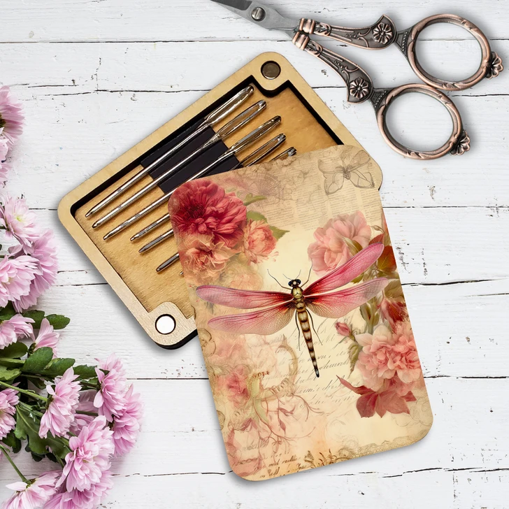 Magnetic Needle Minder Storage Case - Pink Dragonfly