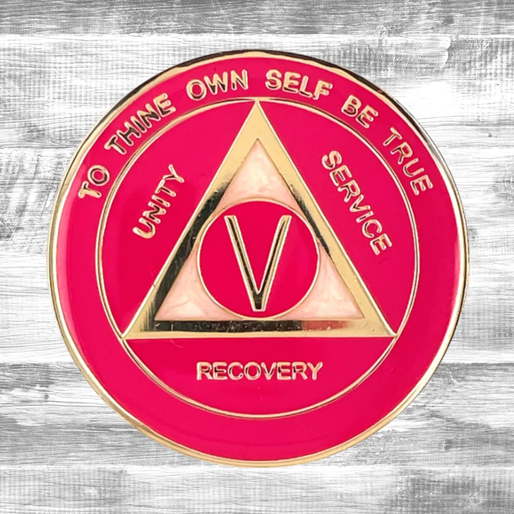 Alcoholics Anonymous (AA) Anniversary Coin – Pink Pearl Sobriety Medallion Gift