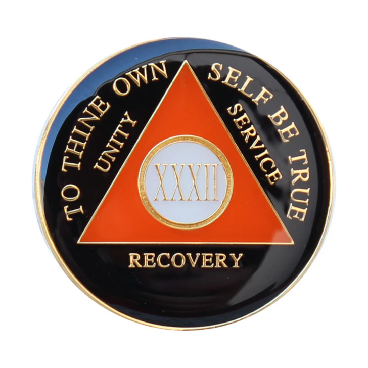 Alcoholics Anonymous Black & Orange Sobriety Anniversary Coin