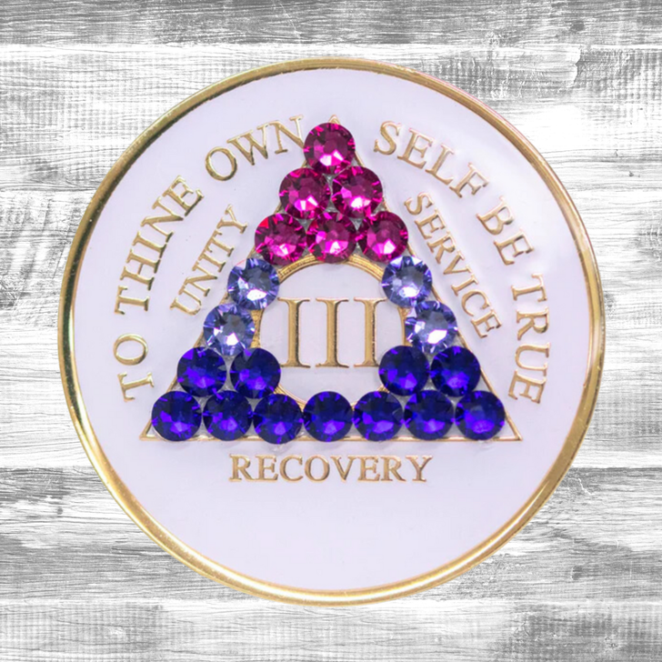 AA Bisexual Flag White Crystal Sobriety Anniversary Coin