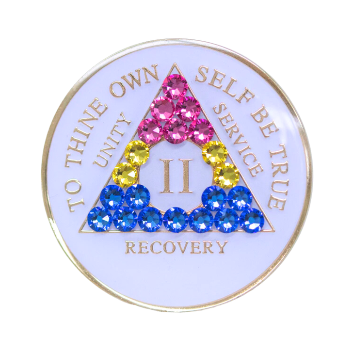 AA Pansexual Flag White Crystal Sobriety Anniversary Coin