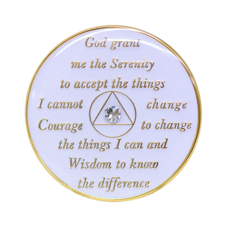 AA Genderqueer Flag White Crystal Sobriety Anniversary Coin
