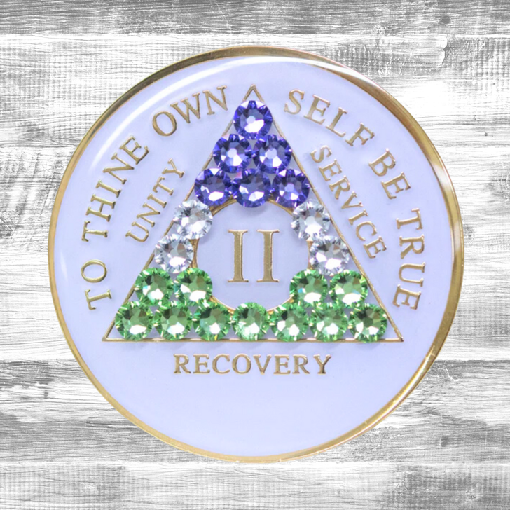AA Genderqueer Flag White Crystal Sobriety Anniversary Coin