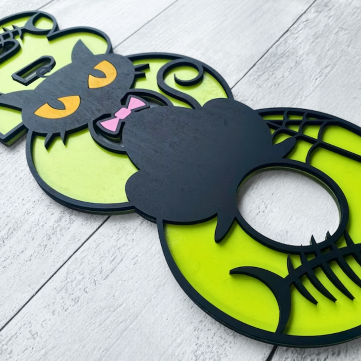 BOO Scary Black Cat Halloween Sign - Halloween Wall Decor
