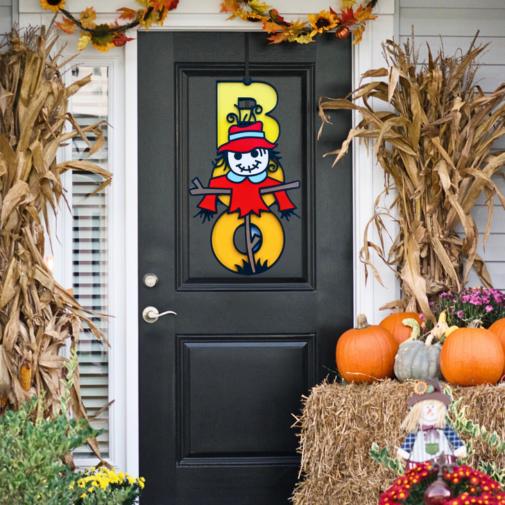 BOO Scarecrow Halloween Sign - Seasonal Wall Art