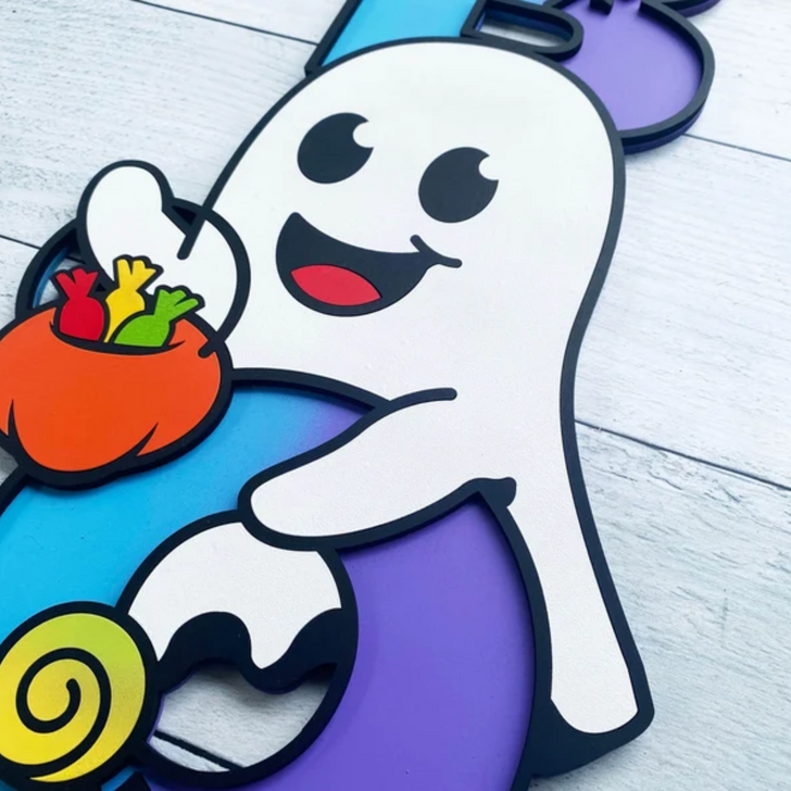 BOO Cut Ghost Halloween Sign - Whimsical Halloween Wall Decor