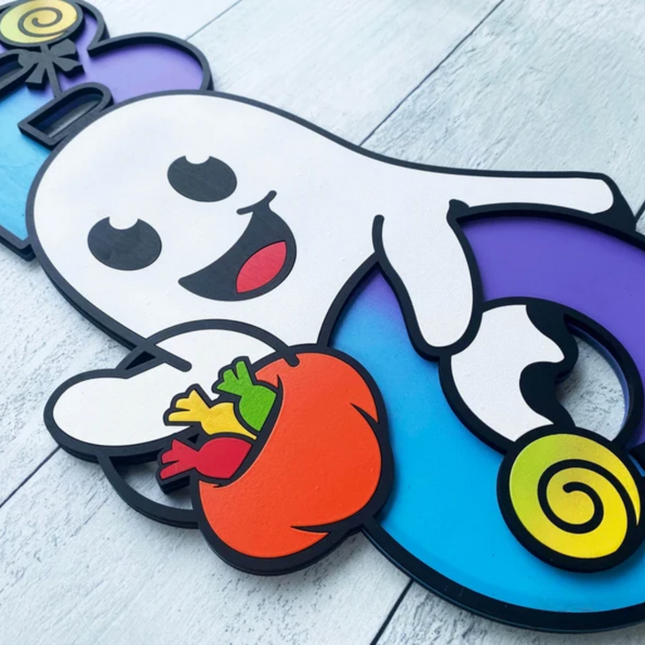 BOO Cut Ghost Halloween Sign - Whimsical Halloween Wall Decor