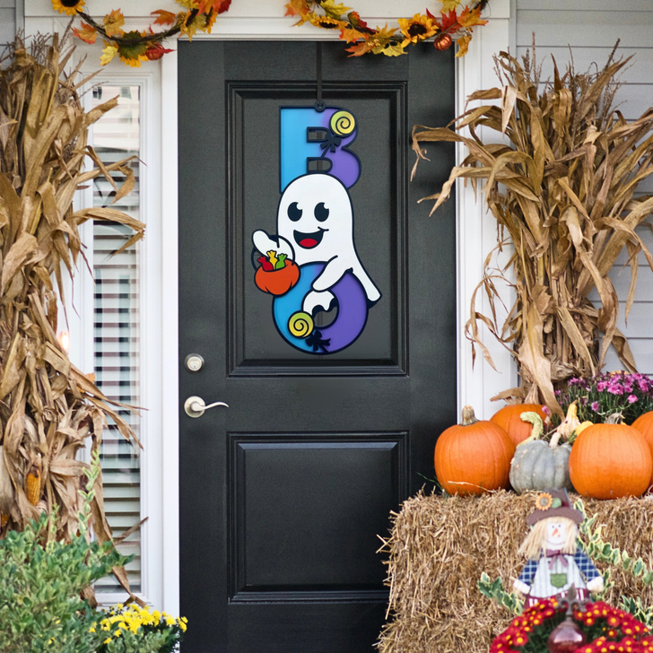 BOO Cut Ghost Halloween Sign - Whimsical Halloween Wall Decor