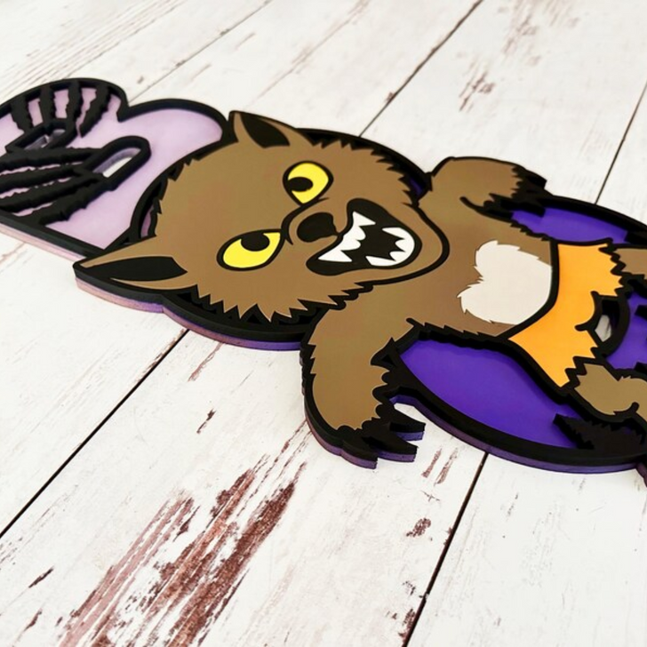 BOO Cute Werewolf Halloween Sign - Whimsical Halloween Wall Decor