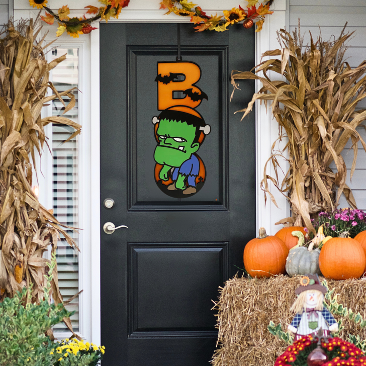 BOO Cute Frankenstein Sign - Halloween Door & Wall Decoration