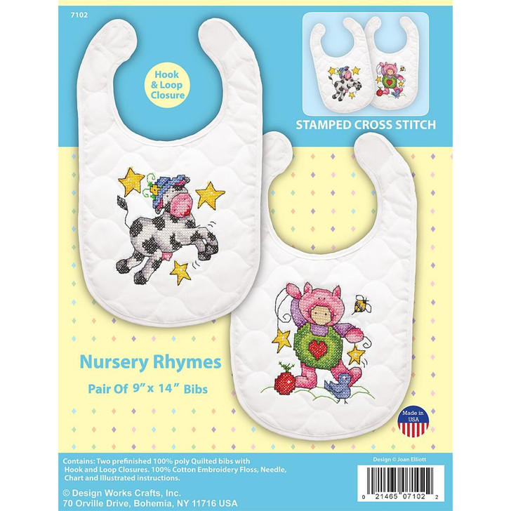 Design Works Nursery Rhymes Stamped Cross Stitch Bibs Kit