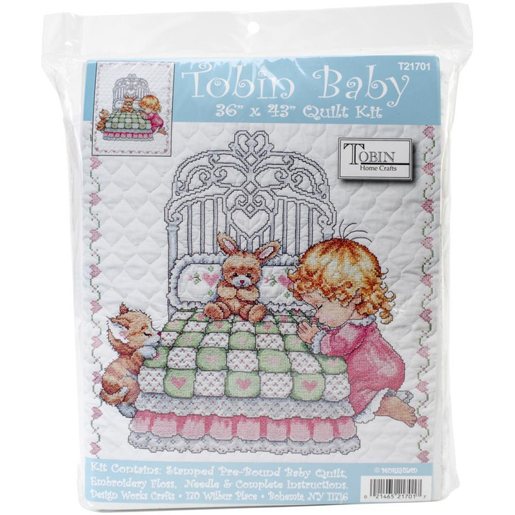 Tobin Baby Bedtime Prayer Girl Stamped Cross Stitch Quilt Kit