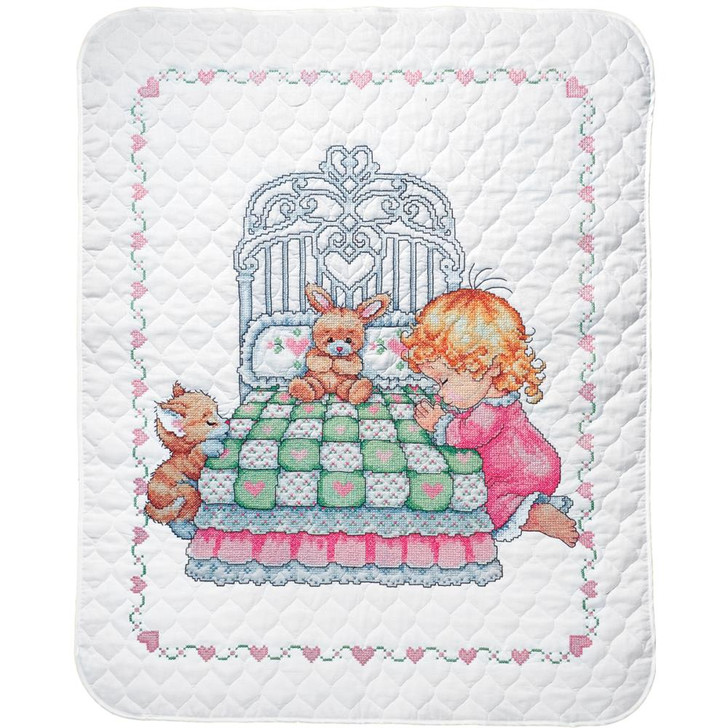 Tobin Baby Stamped Cross Stitch Kit | Bedtime Prayer Girl Quilt