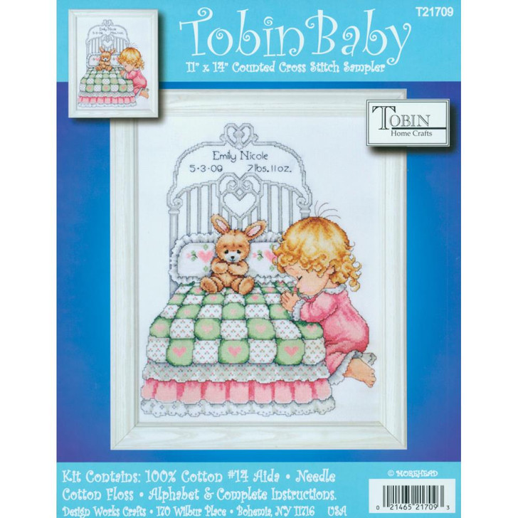 Tobin Baby Counted Cross Stitch Kit | Bedtime Prayer Girl Birth Record