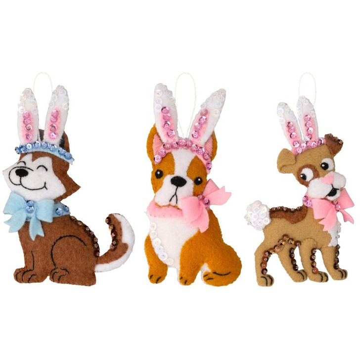 Bucilla Felt Ornaments Applique Kit Set 3/Pkg | Bunny Puppies