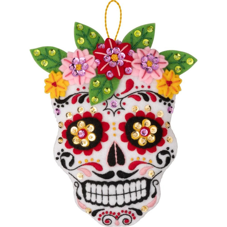 Bucilla Felt Applique Ornaments Kit 4/Pkg | Floral Sugar Skulls