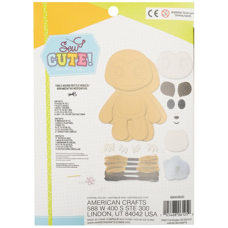 American Crafts Sloth Sew Cute Kids Sewing Kit
