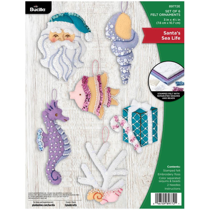 Bucilla Santa's Sea Life Felt Applique Ornaments Kit 6/Pkg