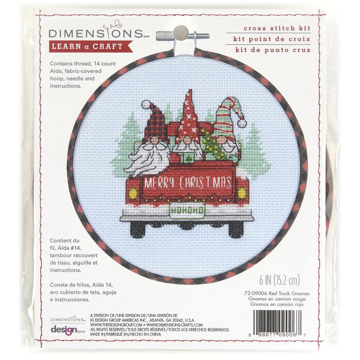 Dimensions Learn-A-Craft Counted Cross Stitch Kit | Red Truck Gnomes